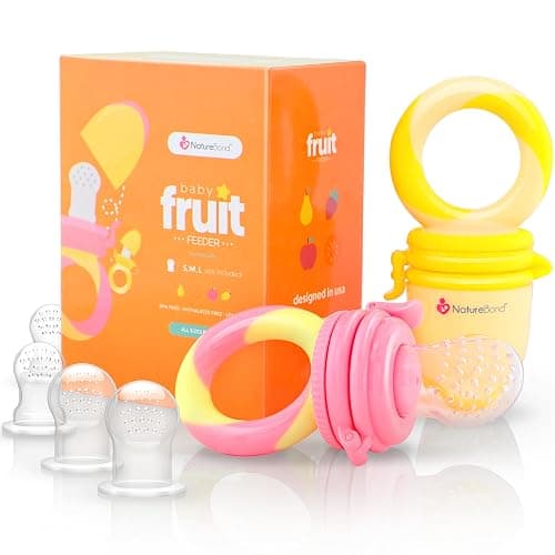 NatureBond Baby Food Feeder/Fruit Feeder Pacifier Nibbler (2 Pack) - Infant Teething Toy Teether Weaning in Appetizing Colors | + Additional Silicone Sacs - Image 1