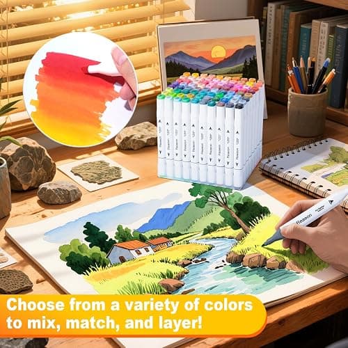 Reaeon Alcohol Art Markers, 80 Colors Fine & Chisel Dual Tip Marker Set, Permanent Art Markers for Adults Sketching Painting Drawing and Coloring(White Barrel) thumbnail 6