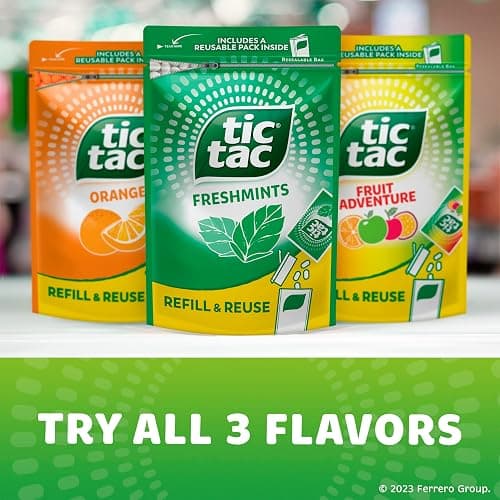 Tic Tac Freshmint Breath Mints, Bulk Resealable Refill Bag, On-the-Go Refreshment, Stocking Stuffer, Includes Empty Refillable Pack, 17.2 oz thumbnail 6