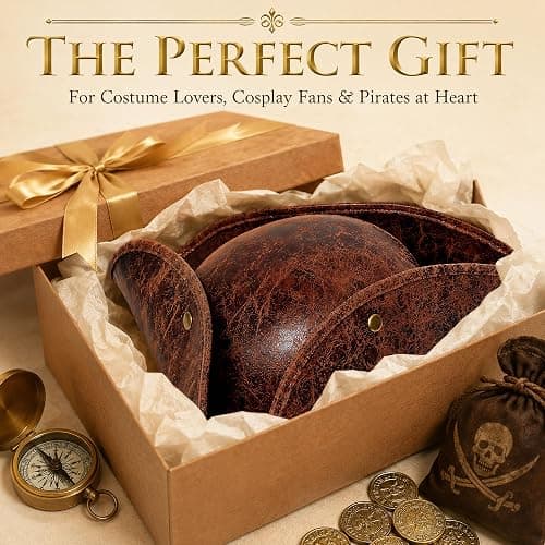 COLLECT PRESENT Distressed Faux Leather Pirate Tricorn Hat for Adults - Vintage Style Pirate Tricorn Hat for Men & Women thumbnail 7