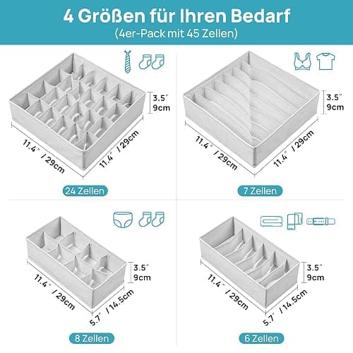 Vtopmart 4 Pack Underwear Drawer Organizers Set, 6+7+8+24 Cells Clothes Drawer Dividers Dresser Organizers Bins for Socks, Bras, Scarves, Ties, Non-Woven Fabric Storage Boxes for Closet, Nursery thumbnail 2