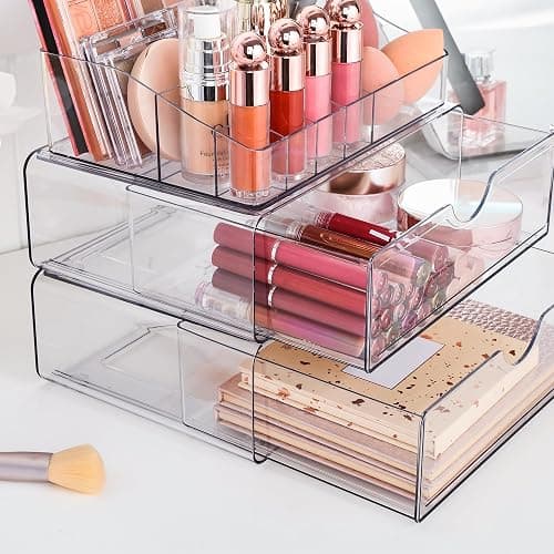 Vtopmart 3 Tier Clear Makeup Organizer with Drawer, Cosmetic Storage for Dresser Countertop and Bathroom Vanity, Beauty Holder for Lipstick Brush Skincare - 3 Tier thumbnail 7