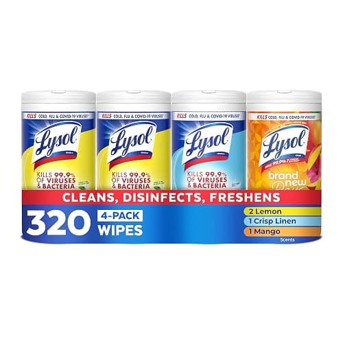 LYSOL Disinfecting Wipes, All Purpose Cleaner, Multi-Surface Antibacterial Cleaning Wipes, Household Cleaning Supplies, Dorm Essentials, Lemon + Mango & Hibiscus + Crisp Linen Scent, 80 ct. (4 Pack) - Image 1