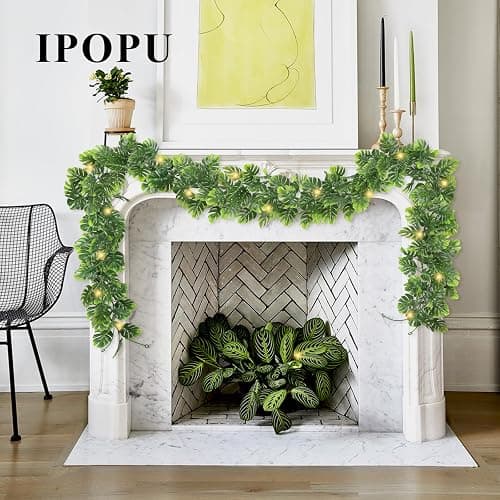 IPOPU 4PCS Artificial Monstera Leaf Ivy Vines with Light Strings, 5.7FT Faux Tropical Palm Leaf Garland Fake Monstera Hanging Greenery Plant for Garden Jungle Hawaiian Party Porch Patio Outdoor Decor thumbnail 8