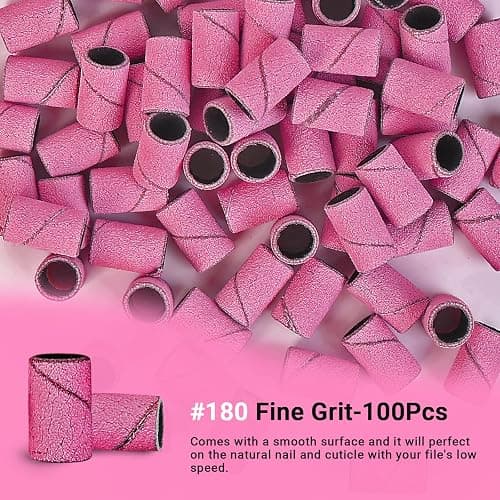 MelodySusie 100 Pcs Nail Drill Bits Sanding Bands for Nail Drill 180 Fine Grit Nail File Sanding Bands for Acrylic Nails Gel Manicures and Pedicure - 180 Grit - Pink thumbnail 5