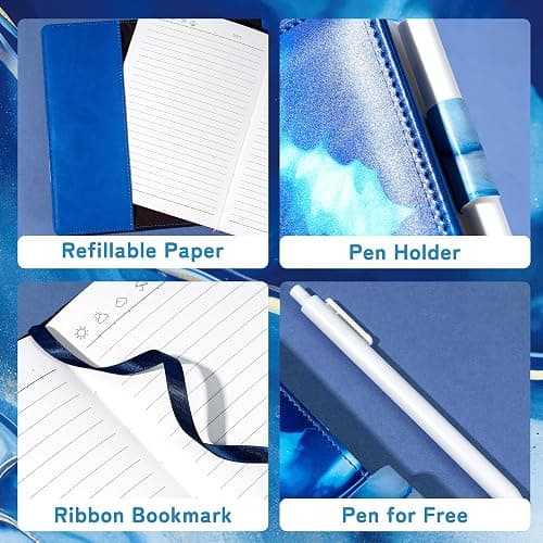 CAGIE Diary with Lock for Girls, A5 Password Refillable Lined Journal Kit Locked Diary, Cute Stuff Christmas Birthday Gifts for Girls 6 7 8 9 10 11 12 13 14 Year Old Girl, Teen Girl Gifts, Blue thumbnail 4