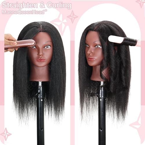 Mannequin Head with Human Hair 16'' Cosmetology Manikin Doll Head with 100% Real Human Hair Mannequin Head for Braiding Hairstylists Cosmetology Students Practice Styling with Free Clamp Holder-Black thumbnail 2