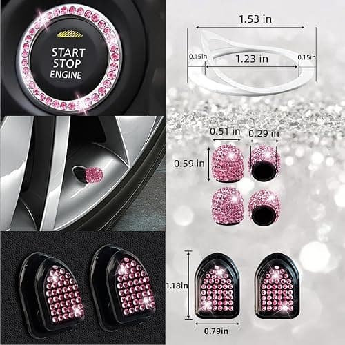 NBTEPEM 27-Piece Bling Car Accessories Set - Universal Fit Steering Wheel Covers, License Plate Frames, Phone Holder, Car Fast Charger, Coasters (Pink) thumbnail 9