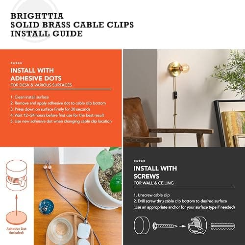 BRIGHTTIA Cable Clips - Premium Brass Cord Management for Home, Office & Car - Multipurpose Wire Holder Organizer - Sleek & Durable Design - Ideal Gift for Men, Women & Students - 4-Pack (Chrome) thumbnail 9