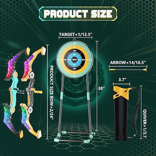 2 Packed Kids Bow and Arrow Set with Sound Effects & LED Flash Lights Achery Set, Indoor Outdoor Toys for Ages 4-8 8-12, Birthday Gifts for 3 4 5 6 7 8 9 10 11 12 Year Old Boys Girls Children, Yellow thumbnail 2