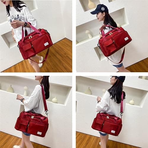 Small Gym Bag for Women, Travel Duffle Bag Carry On Weekender Bag with Shoe Compartment thumbnail 2