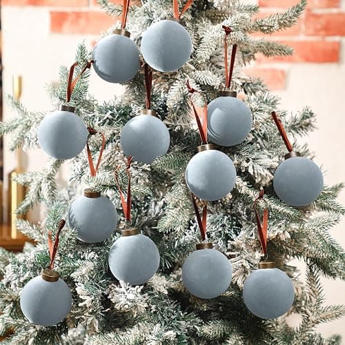 Liliful 15 Pcs Velvet Christmas Balls Bulk Flocked Christmas Tree Ball Ornaments Plastic Xmas Decorative Hanging Ornaments(Dusty Blue,3.15 Inch) thumbnail 7