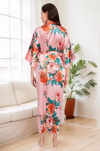 BABEYOND Women's Kimono Robe Long Satin Silky Floral Lightweight Bridesmaid Wedding Bachelorette Party Robe thumbnail 5