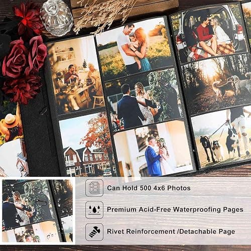 Ywlake Photo Album 4x6 500 Pockets Photo, Extra Large Capacity Family Wedding Picture Albums Holds 500 Horizontal and Vertical Photos Black thumbnail 7