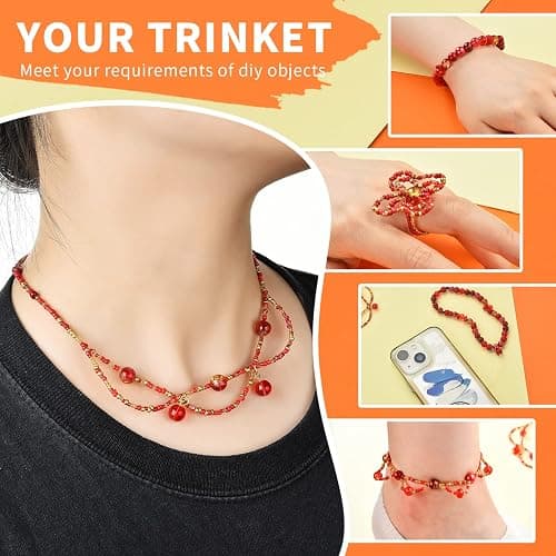 Rired 27 Glass Beads for Jewelry Making, 900pcs Red Bead Jewelry Making kit, 8mm Round Assorted Beads with Bicone and Seed Beads for Bracelet Making thumbnail 6