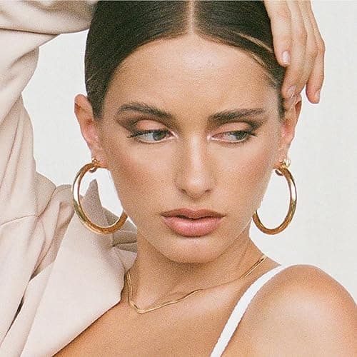 4mm Thick Gold Chunky Earrings Steling Silver Post Hoops Earrings For Women Hollow Tube Hoops Earrings Thick Gold Hoop Earrings Hypoallergenic Lightweight Gold Hoop Large Earrings 20/30/40/50/60MM thumbnail 5