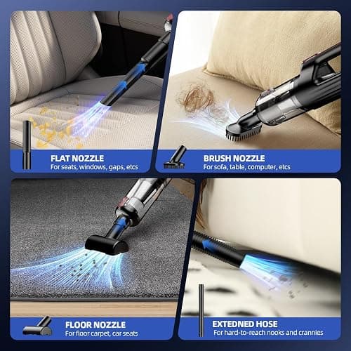 MONOZEL Handheld Vacuum Cleaner, 18000Pa 2 in 1 Cordless Car Vacuum Cleaner&Air Duster, 130W Brushless Motor with 7800mAh Battery, LED Light and Multi-Nozzles, Portable for Home, Car, Office, Pet thumbnail 5