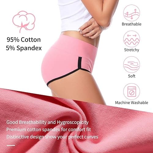 CAILECOTTON Women's Underwear Cotton High Waisted Hipster Panties Soft Stretch Breathable Everyday Brief 5 Pack thumbnail 5