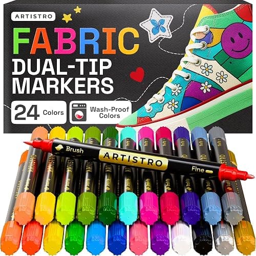 ARTISTRO 24 Dual-Tip Fabric Markers - Fabric Decorating Kit - Permanent for Clothes - Acrylic Paint Pens for Sneakers, Bags, Shoes, Textile, Canvas, Sewing, Craft, DIY - Brush and Fine Tip - Image 1