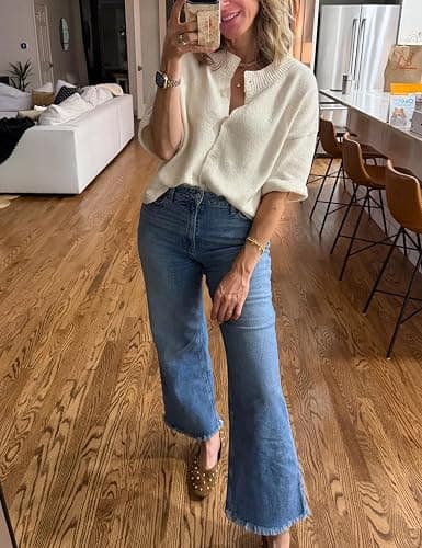 Springrain Lightweight Cardigans for Women Cropped Knit Sweater | Versatile Solid Color Knit Cardigan with Round Neck and Button front, Ideal for Casual Spring Fall Outfits thumbnail 3