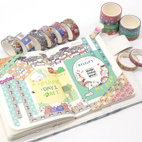 WAPETASHI Cute Washi Tape Set - 24 Rolls Kawaii Animals Gold Foil Decorative Masking Tape for Journaling, Scrapbooking, Kids DIY Crafts, Aesthetic Supplies, Planners, Bullet Journal thumbnail 5