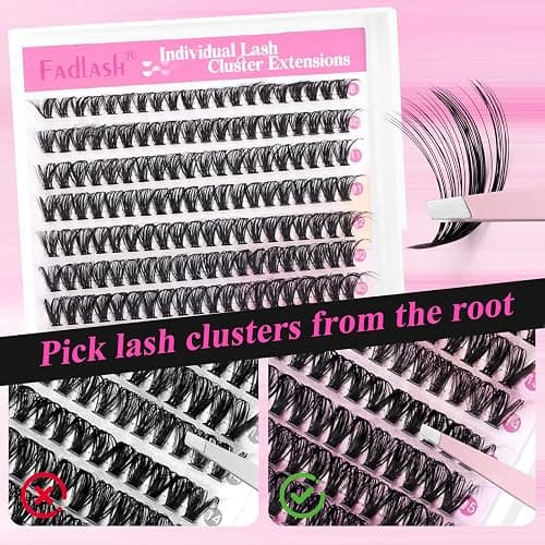 FADLASH Lash Clusters Kit Individual Eyelash Clusters D Curl 40D 8-16mm Eyelash Extension Kit 280Pcs Lash Extensions with Lash Bond and Seal Lash Tweezer for Self Application (40D-0.07D-8-16mm KIT) thumbnail 6