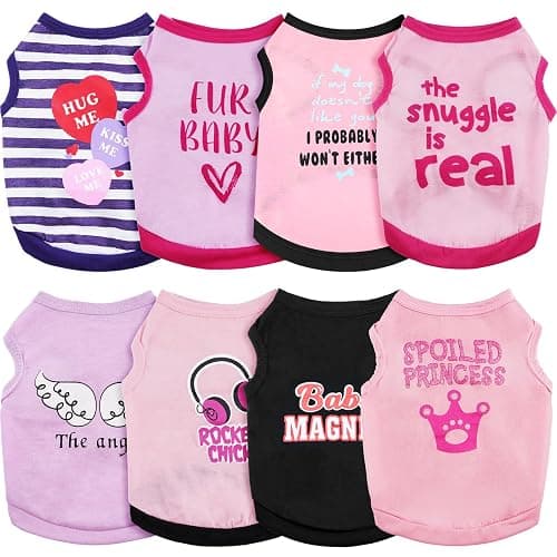 Reginary 8 Pcs Dog Shirts Girl Small Dog Clothes, Vivid Pattern, X-Small | Female Puppy Shirts for Chihuahuas Yorkies, Cute Printed Pet Outfit. Soft Breathable Fabric, Doggie Cat Lovers Gift - Image 1