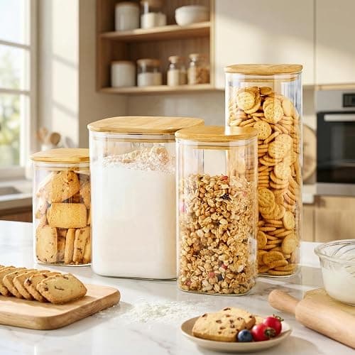Extra Large Square Glass Flour & Sugar Storage Containers with Airtight Lids, 168oz 2 Pack Glass Jars with Bamboo Lids, Air tight Pantry Food Storage Containers for Cereal, Pasta, Rice Organizers thumbnail 6