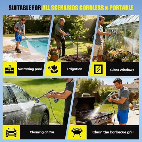 YKYI Cordless Pressure Washer, 1200 PSI Portable Handheld Power Washer | 30 Pressure Levels, Brushless Motor, 4000mAh Battery, 24FT Hose & 6-in-1 Nozzle for Car Wash, Driveway, Garden, Patio & Fence thumbnail 5