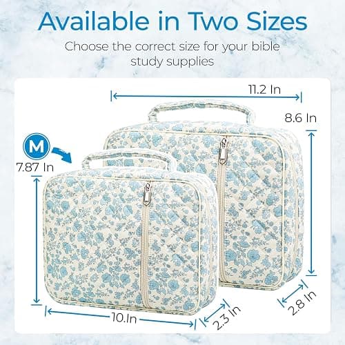 WOBAGMEN Bible Cover Case for Women,Large Bible Tote Bags Organizer Quilted Carrying Case for Girls,Bible Study Supplies Accessories Christian Gifts for Women (Blue Floral, M) thumbnail 3