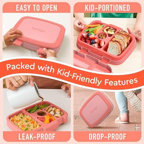 Bentgo Kids Bento-Style 5-Compartment Leak-Proof Lunch Box - Ideal Portion Sizes for Ages 3 to 7 - Durable, Drop-Proof, Dishwasher Safe, PFAS & BPA-Free & Made with Food-Safe Materials (Coral) thumbnail 5