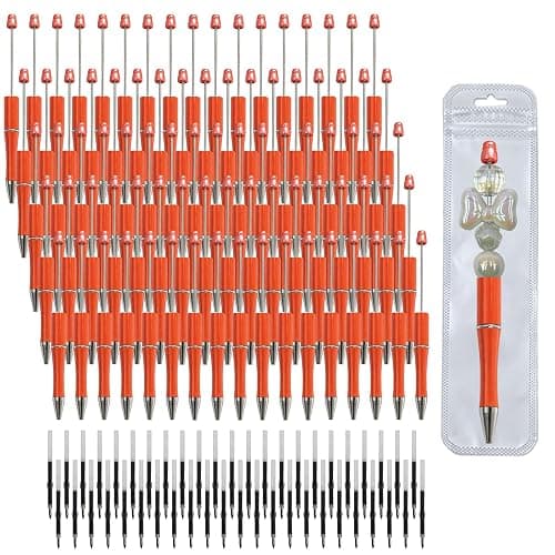 210 Pieces DIY Beadable Pen Bulk Kit – 70PCS Ballpoint Pen with Refills & Bags – Perfect for Beads Pens Supplies, Beaded Pens for DIY Crafting – Office Supplies & Teacher Accessories (Reddish Orange) - Image 1
