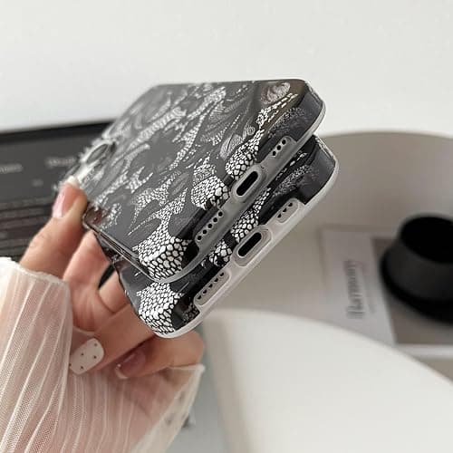 SmoBea for iPhone 14 Case Lace Phone Case Phone Case Soft TPU Slim Shockproof Phone Cover for Women Girls Beautiful and Stylish,Black thumbnail 5