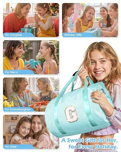 Vogewood Gift for Teenager, Girls Travel Duffle Bag, Duffle Bag for Kids | Dance Bag for Girls, Personalized Weekend Bag with Cosmetic Pouch & Shoe Compartment, Teen Girl Gifts Trendy Stuff (Letter A) thumbnail 4