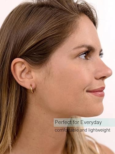 Altitude Boutique 18K Small Gold Hoop Earrings For Women | Gold Plated Thin Tube Earrings | Lightweight, Hypoallergenic Chunky Gold Open Hoops (Gold, Silver) thumbnail 2