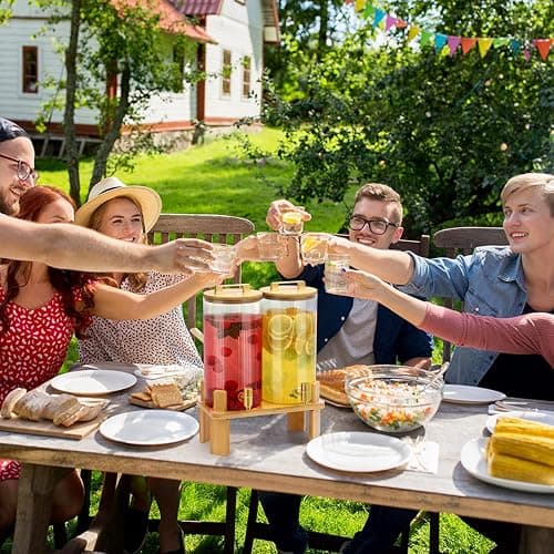 1.5 Gallon Glass Drink Dispensers for Parties, 2 PCS Beverage Dispenser With Wood Stand,Vertical Stripes Glass Lemonade Dispenser with Airtight Valve and Stainless Steel Spigot for Lemonade,Juice, Tea thumbnail 7