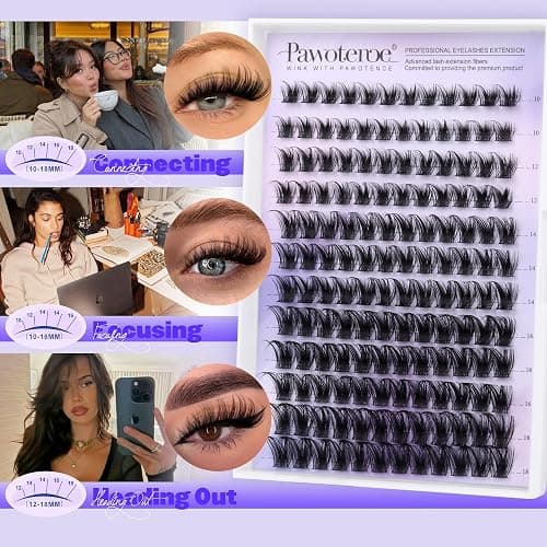 Pawotence Lash Clusters Kit Wispy Lash Extension Kit 10-18mm Cluster Eyelash Extensions Kit Individual Lashes 144pcs Eyelash Clusters with Lash Bond and Seal, Lash Tweezers for Self Use thumbnail 7