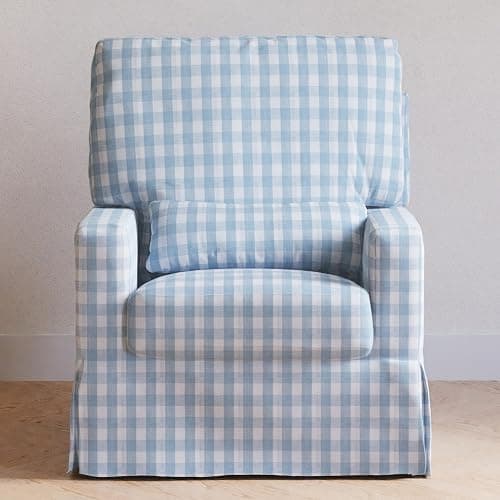 NAMESAKE Crawford Pillowback Comfort Swivel Glider in Blue Gingham, Greenguard Gold & CertiPUR-US Certified thumbnail 5