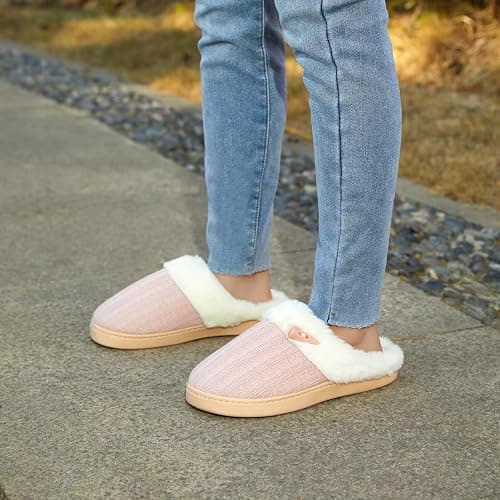 NineCiFun Women's Slip on Fuzzy Slippers Memory Foam House Slippers Outdoor Indoor Warm Plush Bedroom Shoes Scuff with Faux Fur Lining thumbnail 9