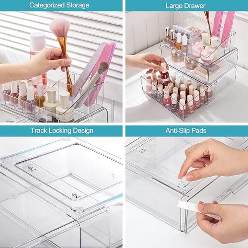 Vtopmart 3 Tier Clear Makeup Organizer with Drawer, Cosmetic Storage for Dresser Countertop and Bathroom Vanity, Beauty Holder for Lipstick Brush Skincare - 3 Tier thumbnail 6