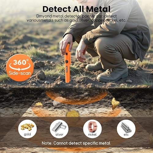 Dmyond Metal Detector Pinpointer - Professional Waterproof Handheld Pin Pointer Wand - High Sensitivity 360° Detection - Search Treasure Pinpointing Finder Probe for Adults, Kids - Orange thumbnail 5