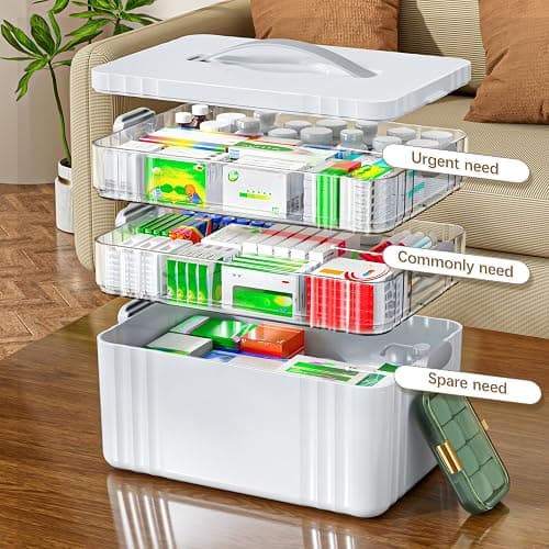 ARSTPEOE 3-Tier Medicine Organizer - Portable Medicine Cabinet with Plastic Handle, Multipurpose Medical Box with Pill Box, Empty First Aid Kit for Home thumbnail 3