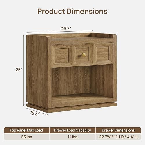 SICOTAS Night Stand Set 2, 26" Wide Nightstands Set of 2 with Drawer | Large Queen Size Nightstands, Farmhouse Bedside Table for Bedroom, Side End Table with Round Corners, Brown Oak thumbnail 2