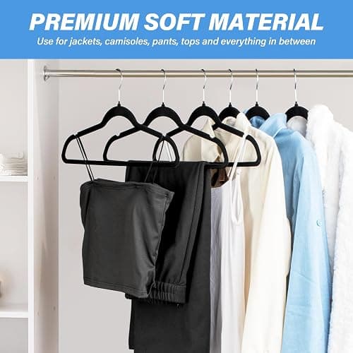 YSSOA Velvet Hangers 60 Pack, Non-Slip Clothes Hangers with Shoulder Notches, 360° Swivel Hooks, Heavy Duty Standard Hangers for Closet Space Saving, Black - Black - 60 Pack thumbnail 6