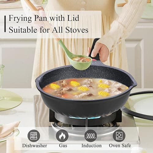Vinchef New Handle Update 11In/5Qt Aluminum Nonstick Deep Frying Pan with Lid and Heat Indicator, Anti Scratch and Anti Stain Deep Saute Pan, Induction Compatible thumbnail 3
