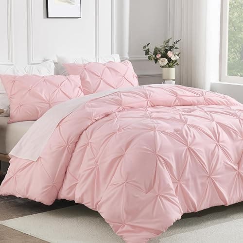 Andency Pink Full Size Comforter Set (79x90Inch), 3 Pieces Soft Lightweight Cute Pinch Pleat Comforter Set for Kids Girls Teens, All Season Western Warm Down Alternative Bed Set for Dorm Bedroom thumbnail 2