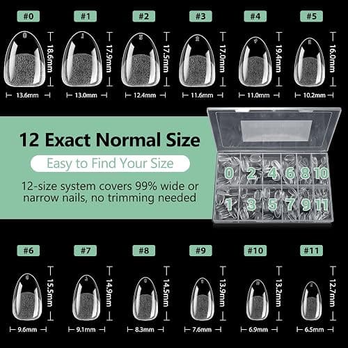 Extra Short Almond Nail Tips, 216pcs Acrylic Soft Fake Nails Gel Nail Tips, Full Cover Pre-Shaped Matte Clear Press on Nails for Extension, Diy at Home Manicure 12 Sizes thumbnail 6