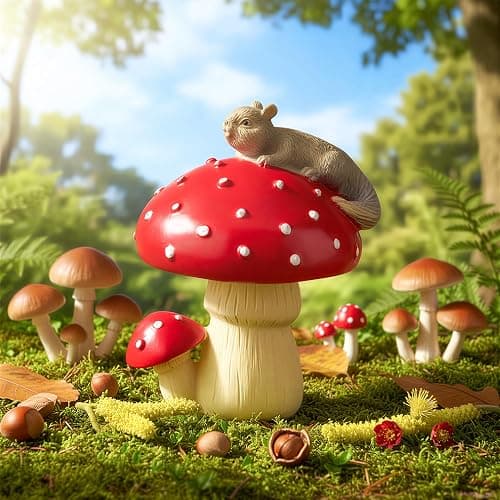 CYjorkbgg Squirrel Mushroom Resin Statue - Cute Squirrel Mushroom Statue for Desk Living Room Resin Figurine for Home Patio Office Decoration Cute Plant Statues for Tabletop Garden Backyard Decoration thumbnail 6