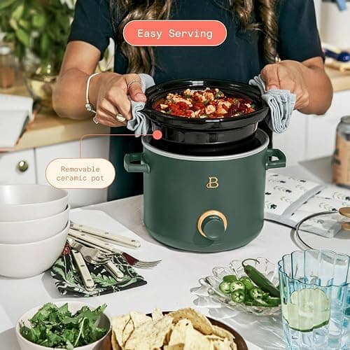 Beautiful 2 Pack Slow Cooker Crock Set- 2 Quart, Thyme Green/Porcini Taupe (120 Watts) with Adjustable Heat settings-Kitchenware by Drew Barrymore thumbnail 2