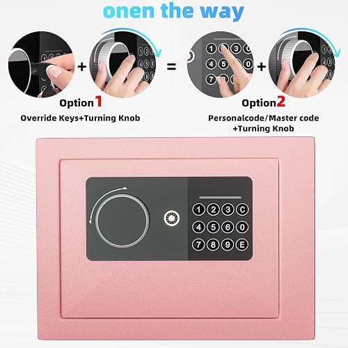 Digital Electronic Money Safe, Steel Security Lock Box with Keypad, Office Hotel Business Jewelry Gun Cash Safe, 0.23 Cubic Feet, 9.06" W x 6.69" D x 6.69" H（pink） thumbnail 4